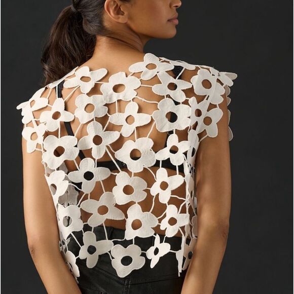 Maeve One Size Floral Lace Vest Style Blouse by Anthropologie - Picture 3 of 7